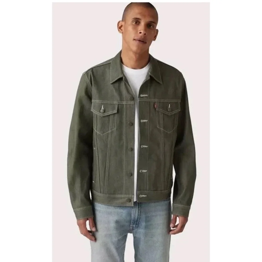 Levi's Denim Trucker Jacket Mens Size Large Dark Green Rigid New With Tags